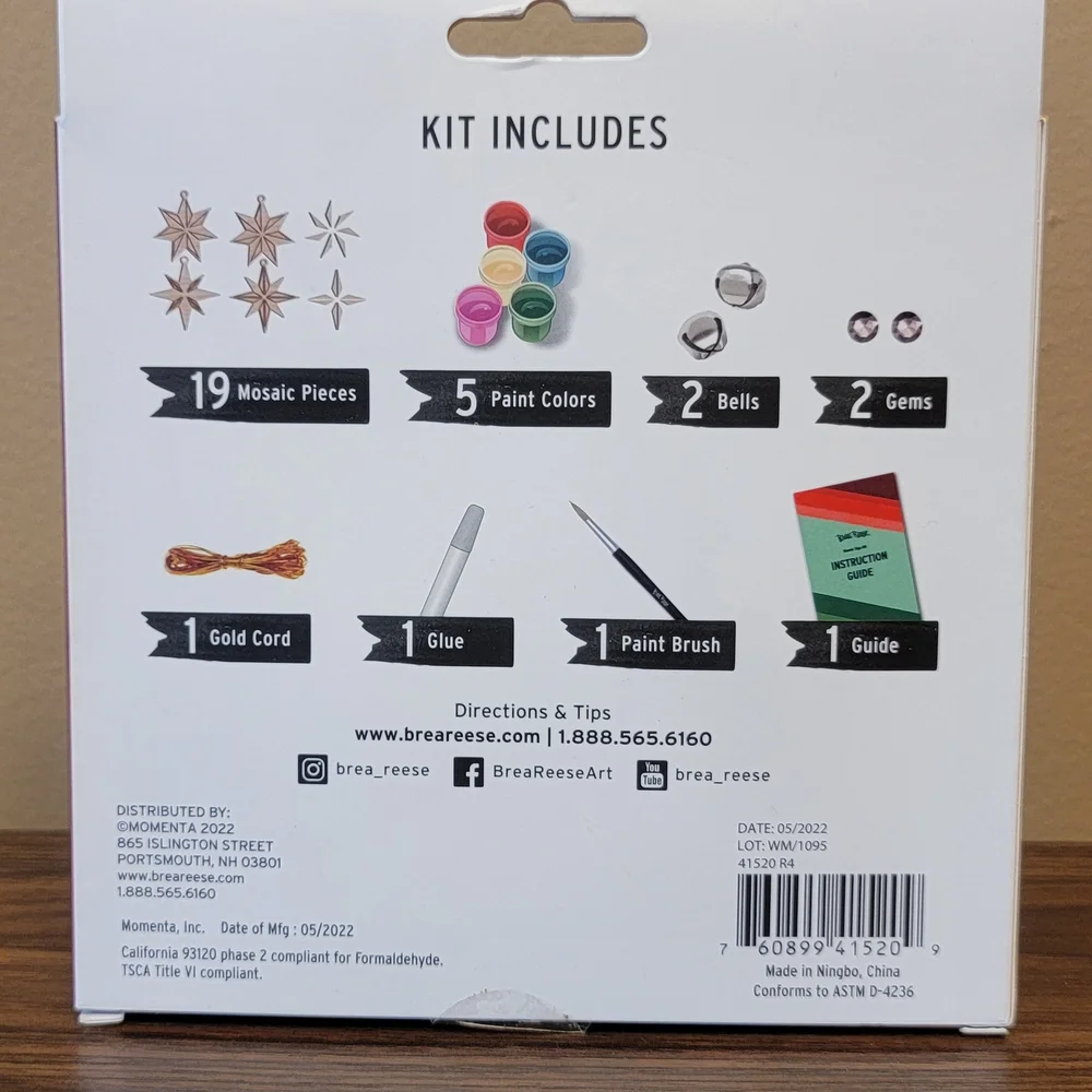 Brae‎ Reese Mosiac Star Ornament Craft Kit Red Green Christmas Holiday DIY